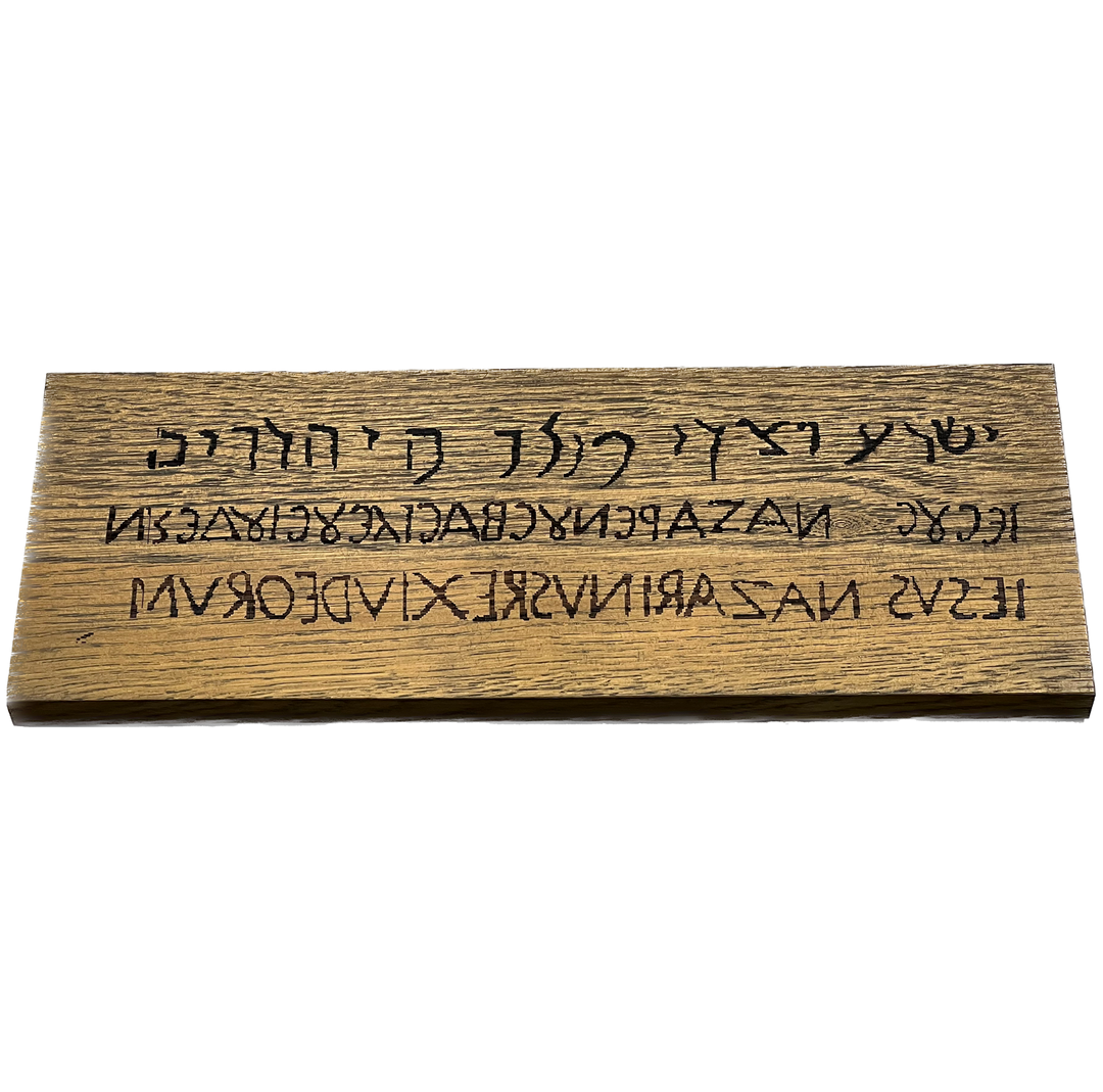 Titulus Crucis Mergulho na mesa de madeira wegné 15x40cm feito à mão CPD-INRI
