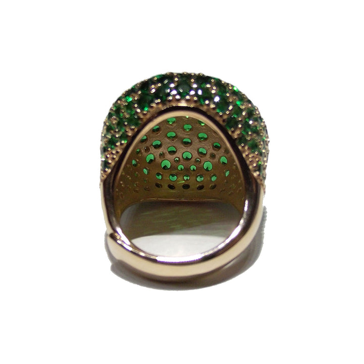 Capodagli anello Morositas argento 925 finitura PVD oro giallo quarzi smeraldo verde CPD-ANE-ARG-0001-VE