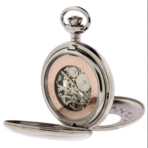 Pryngps Pocket Watch 47mm White Manual Charge Steel PVD Finishes Pink Gold T083/R