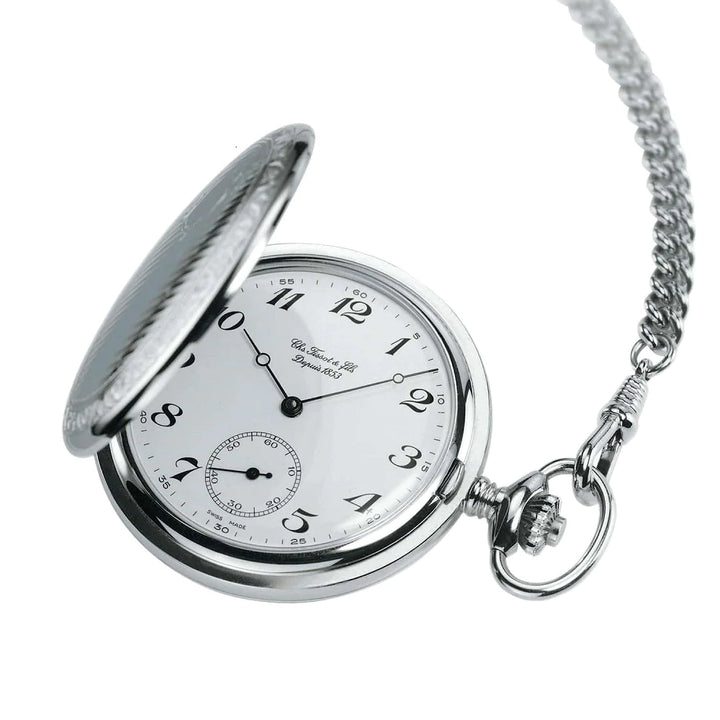 Tissot orologio da tasca Savonette Mechanical 49mm bianco carica manuale ottone finitura palladio T83.6.402.12 - Capodagli 1937