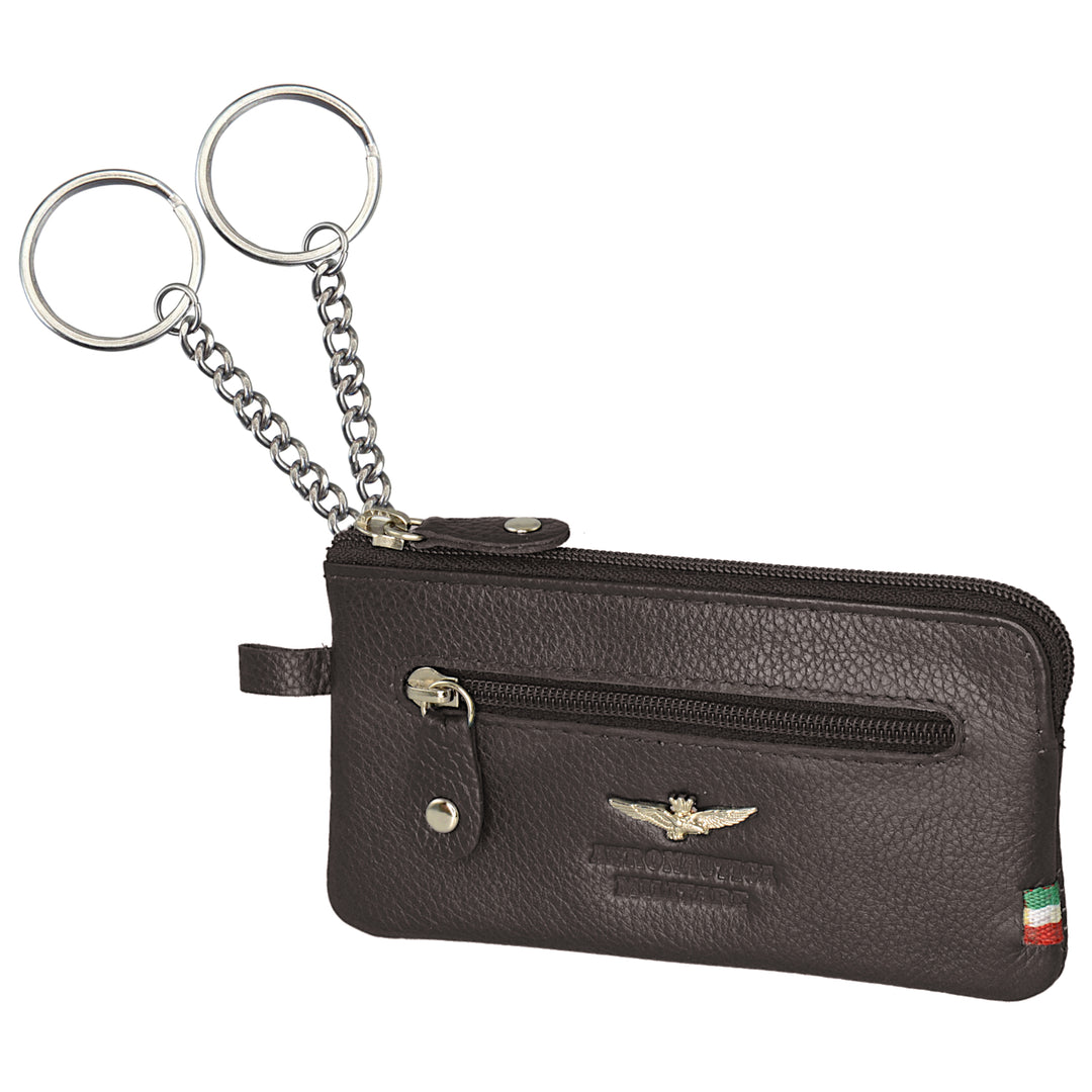 Porta-chaves Aeronautica Military com anéis e porta-moedas de couro AM107-MO