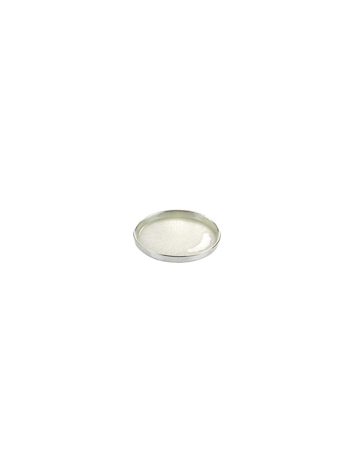 Argenesi vassoio sottobicchiere Luce D. 12cm vetro bianco perla argento 0.02868 - Capodagli 1937