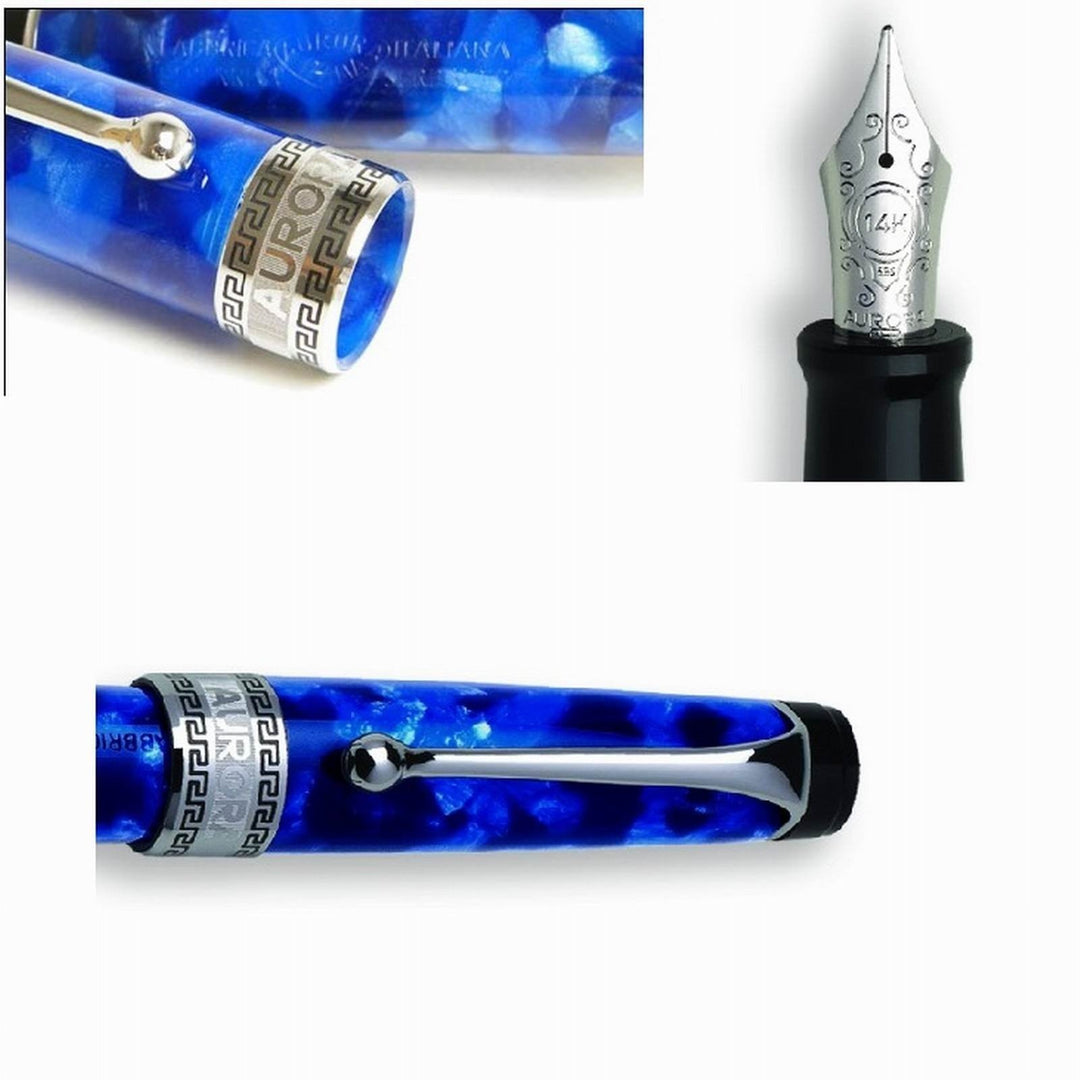 Aurora stilografica a pistone Optima Auroloide blu finiture cromate 996-CB - Gioielleria Capodagli