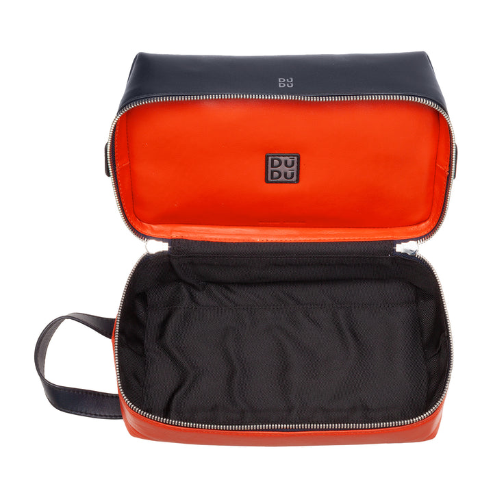DuDu حقيبة سفر جلدية ملونة باليد ، 2 مقصورات مع مقبض