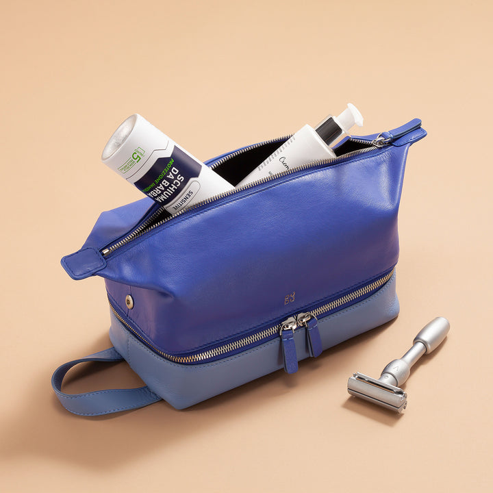 DuDu حقيبة سفر جلدية ملونة باليد ، 2 مقصورات مع مقبض