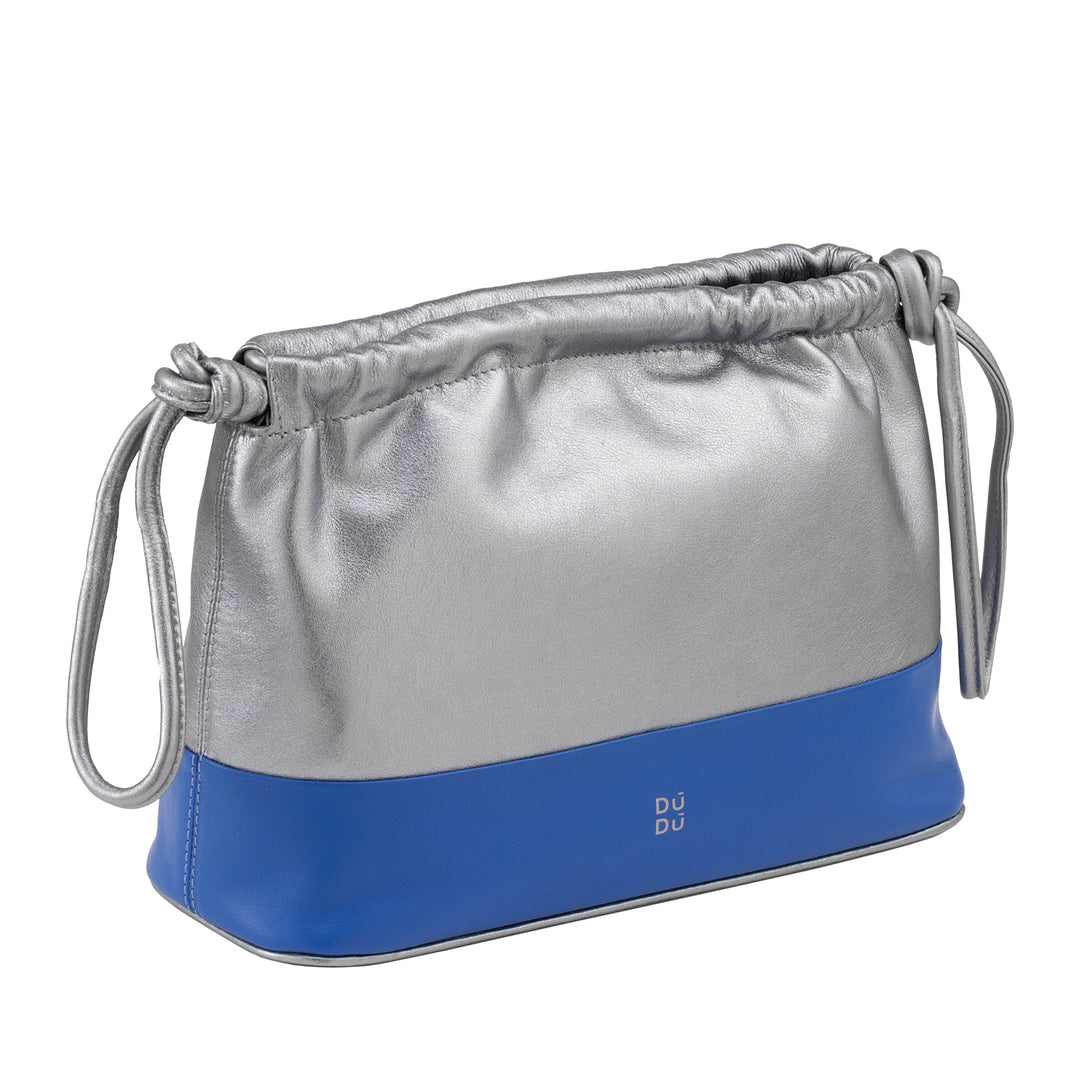 DuDu حقيبة مع الرباط للسيدات في كيس من الجلد المعدني الناعم ، حقيبة مخلب مغلفة مع حزام الكتف