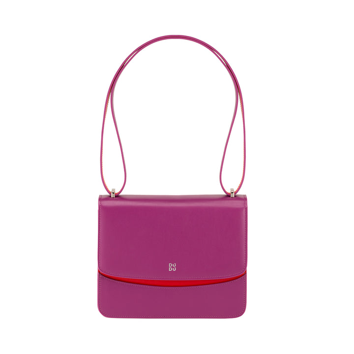 DuDu Bolsa de ombro feminino em couro médio Made in Italy, Design elegante bolsa rígida com 2 compartimentos