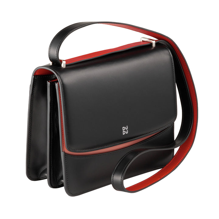 DuDu Dámská taška se středním ramenním popruhem Made in Italy Leather, Rigid Bag Elegant Design s 2 přihrádkovými klapkami