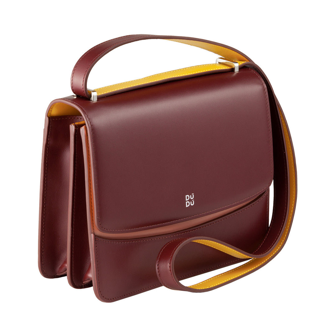 DuDu Женская сумка через плечо из кожи Made in Italy, Жесткая сумка с элегантным дизайном с 2-х отсеками