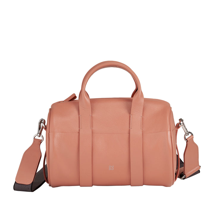 DUDU حقيبة اسطوانية من جلد طبيعي ، حقيبة لينة اسطوانية ، حقيبة برميل مع حزام الكتف ومقبضين ، تصميم أنيق ملون