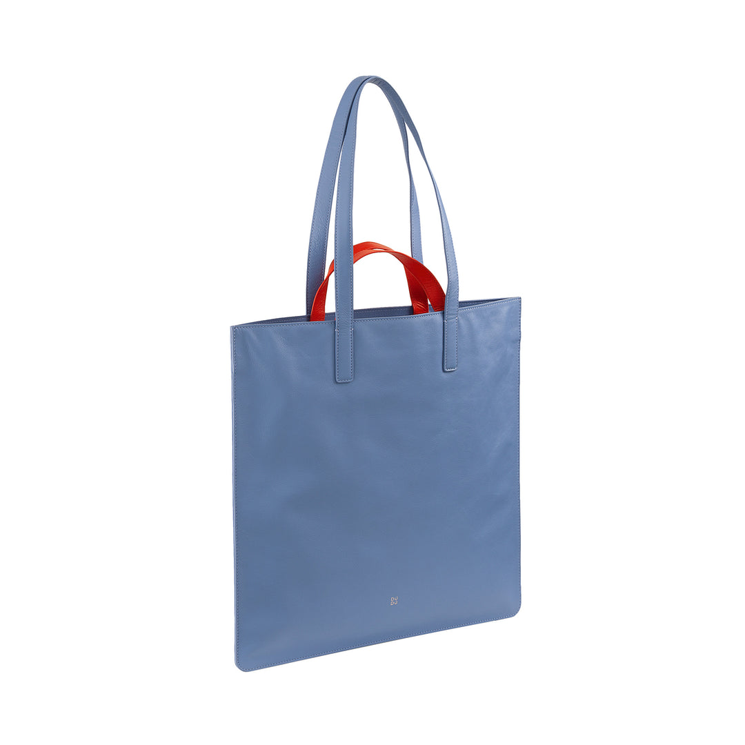DuDu Weiche Frauentasche, Einkaufstasche in bunten Leder, Doppelgriffe, elegante Umhängetasche, große Handtasche