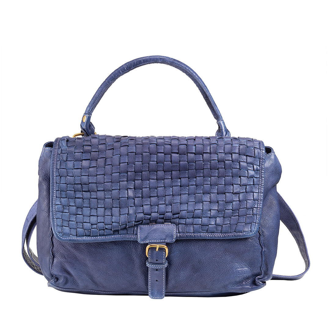 DUDU women's bag with large woven shoulder strap in vintage leather with zip and flap closure