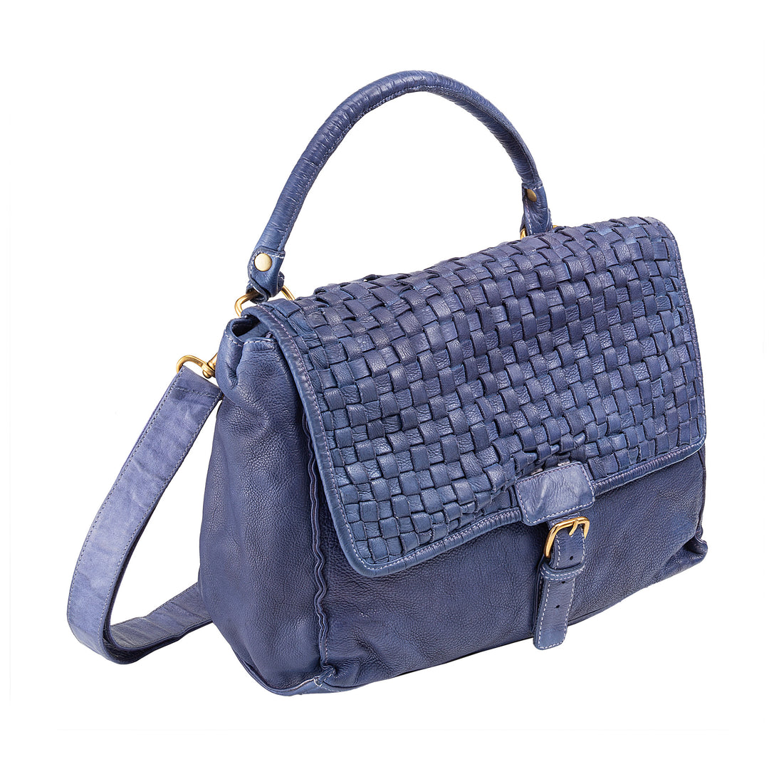 DUDU women's bag with large woven shoulder strap in vintage leather with zip and flap closure