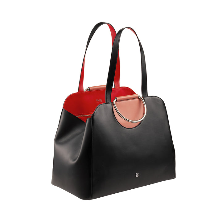 DUDU Women's Large Shopper Bag Made in Italy Colored Leather, Handbag, Shoulder Bagage, with Double Handles and Handles