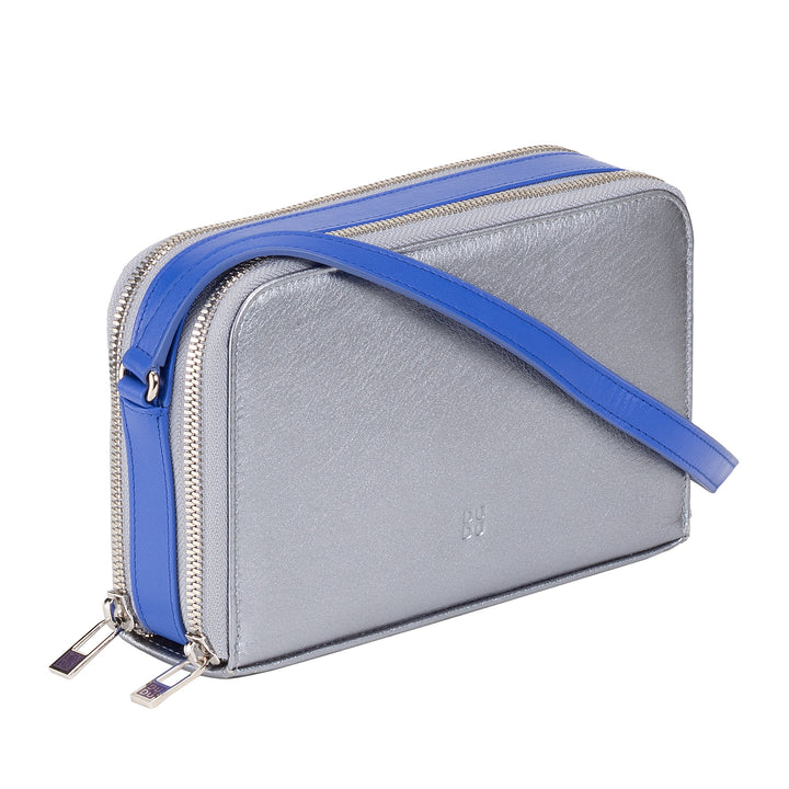 DUDU Women's Crossbody Bag in Metallic Leather, Elegant Evening Fashion Clutch with Double Zipper Multi-Compartment Card Holder