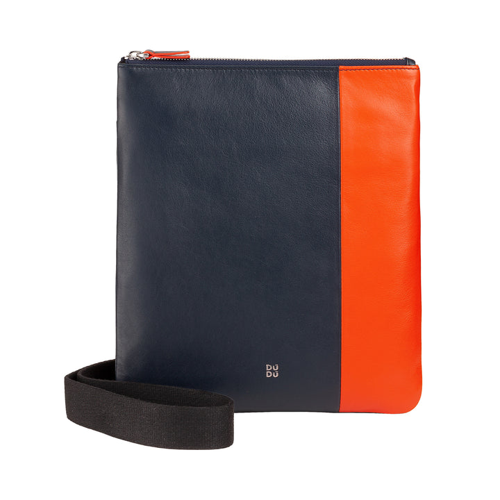 DuDu Bolso bandolera de cuero con cremallera Zip, bolso de hombro diseño compacto en cuero genuino de color y correa ajustable