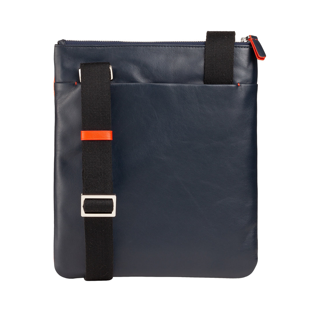 DuDu Mænds taske med læder skulderrem med lynlås, kompakt design skuldertaske i ægte farverigt læder og justerbart bælte