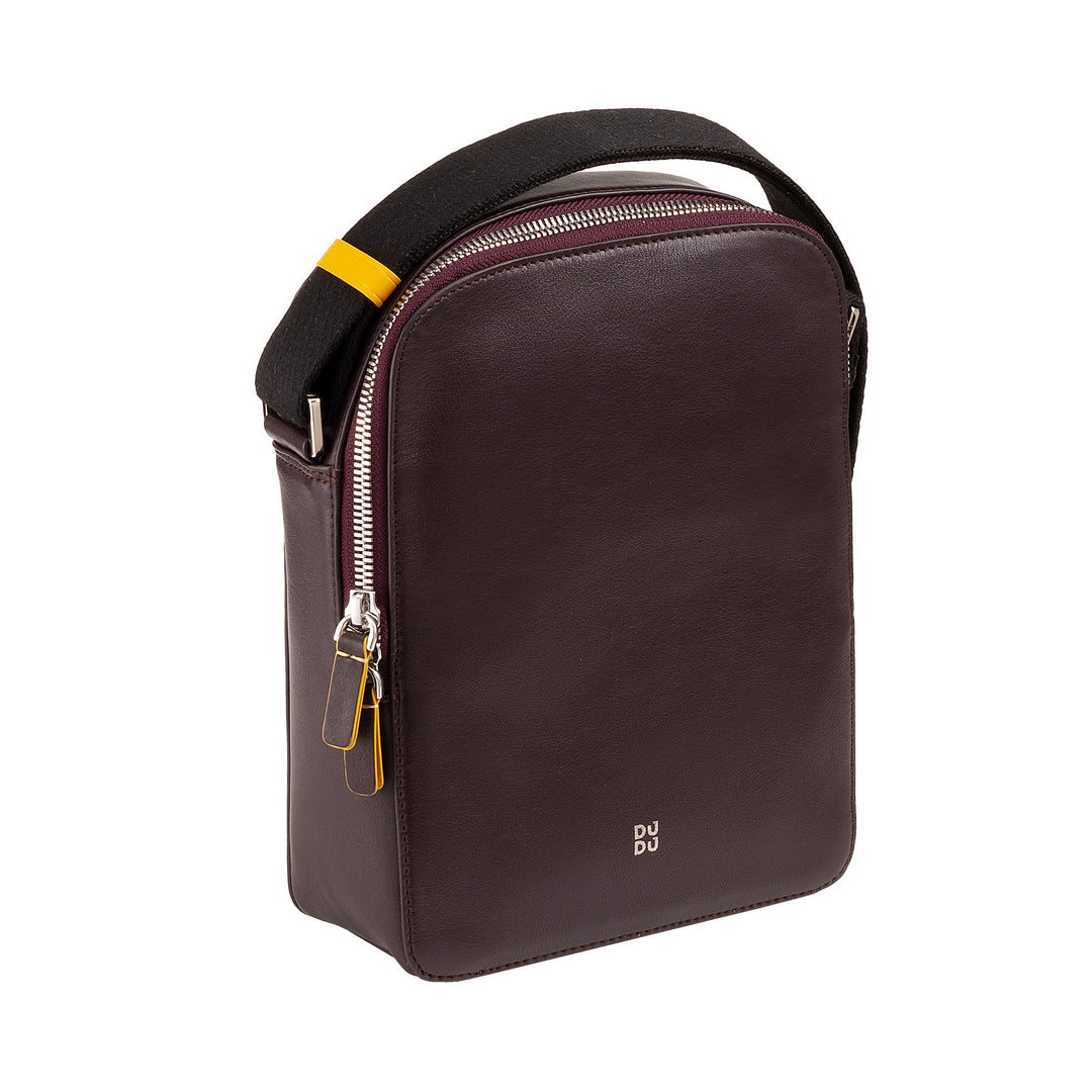 DuDu रंगीन असली लेदर में पुरुषों की बैग, एडजस्टेबल कंधे बैग, कॉम्पैक्ट डिजाइन, बहु डिब्बे और ज़िप बंद करने