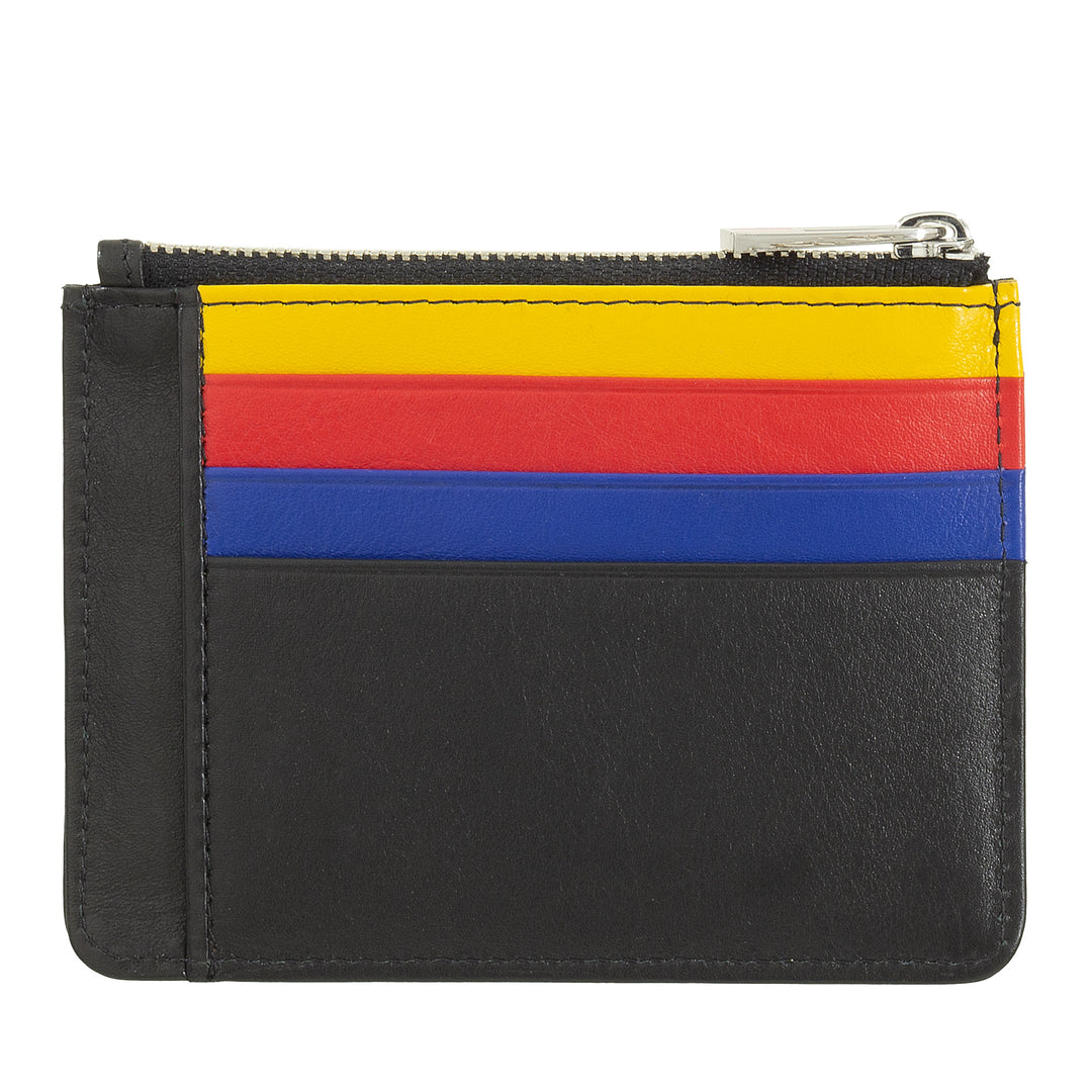 Tarjetas de crédito Dudu Sachet en una billetera de cuero colorida real con cremallera