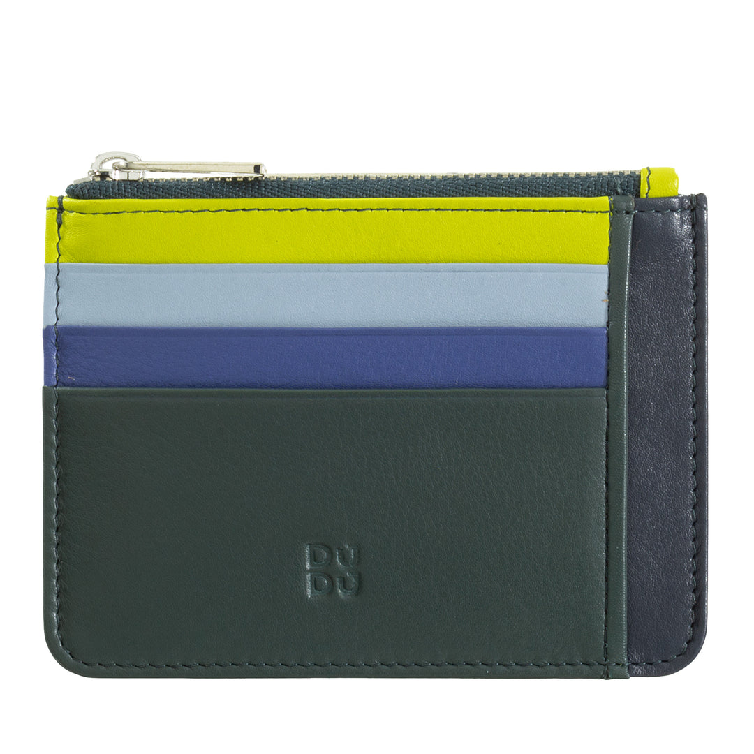 DuDu Kredittkortpose i ekte fargerik skinnlommebok med glidelås
