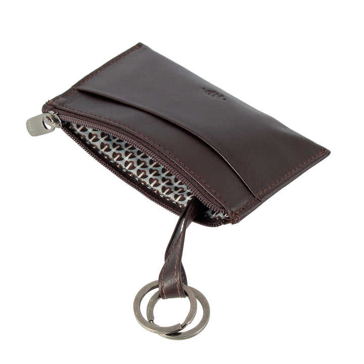 Nuvola Leather Keychain och Portamonete i Vera Nappa Leather Packet fodral med zip och 2 ringar för nycklarna