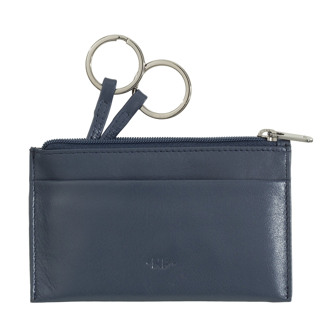 Nuvola Leather Keychain och Portamonete i Vera Nappa Leather Packet fodral med zip och 2 ringar för nycklarna