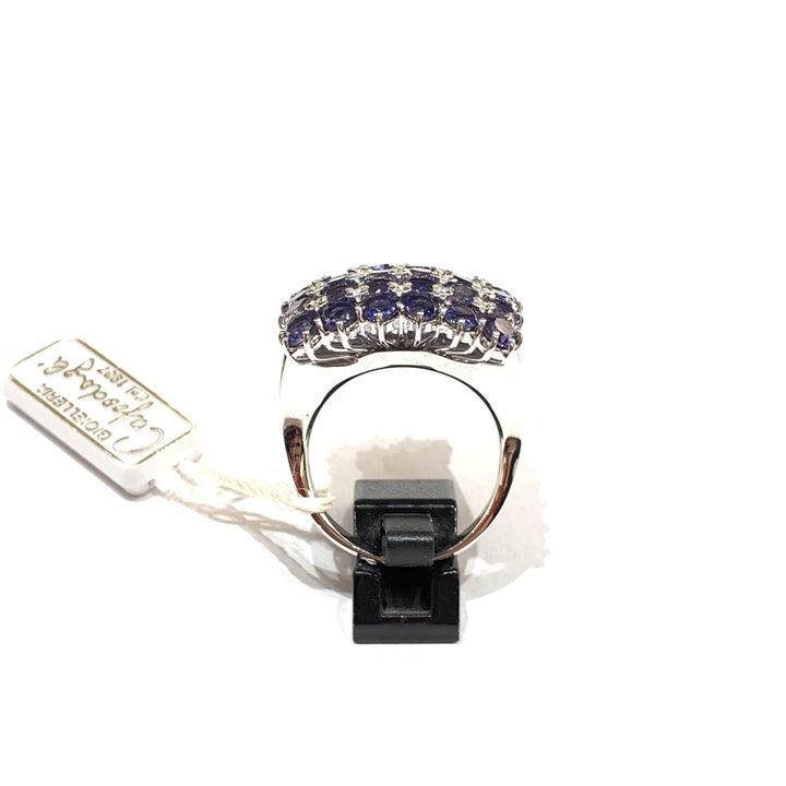 Capodagli anello Quadrato oro bianco 18kt diamanti e iolite - Gioielleria Capodagli