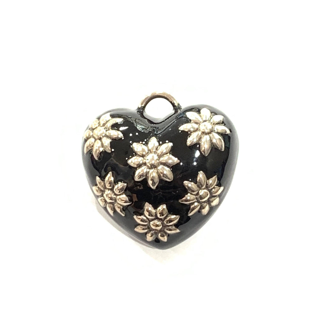 Capodagli charm cuore margherite grande argento 925 smalto nero CUORE-G-Ne - Capodagli 1937