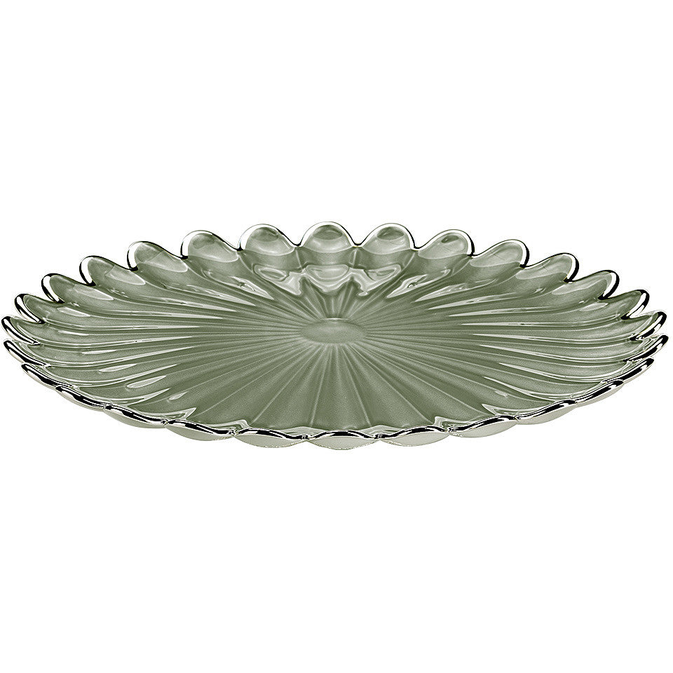 Ottaviani plato centro de mesa Margarita 33 cm vidrio plateado verde salvia 800368V