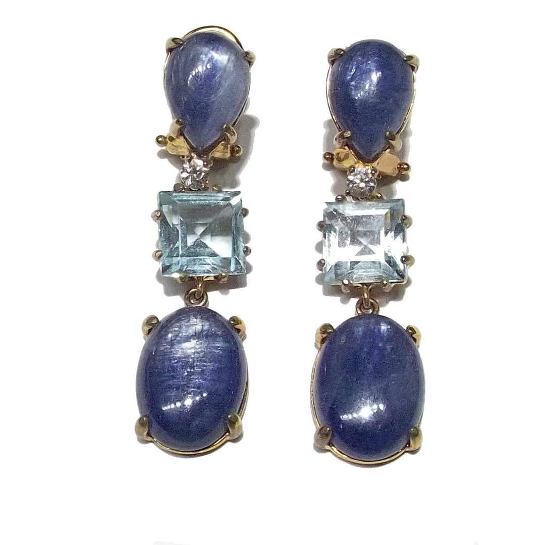 Crisor orecchini argento 925 finitura PVD oro rosa labradonite blu OR 08 - Capodagli 1937