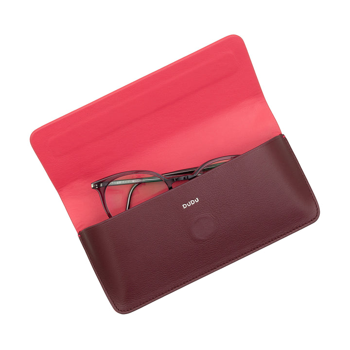 DuDu Sagindehaver indehaver og briller med rigtigt blødt læder med magnetisk lukning, farvet holder kasse