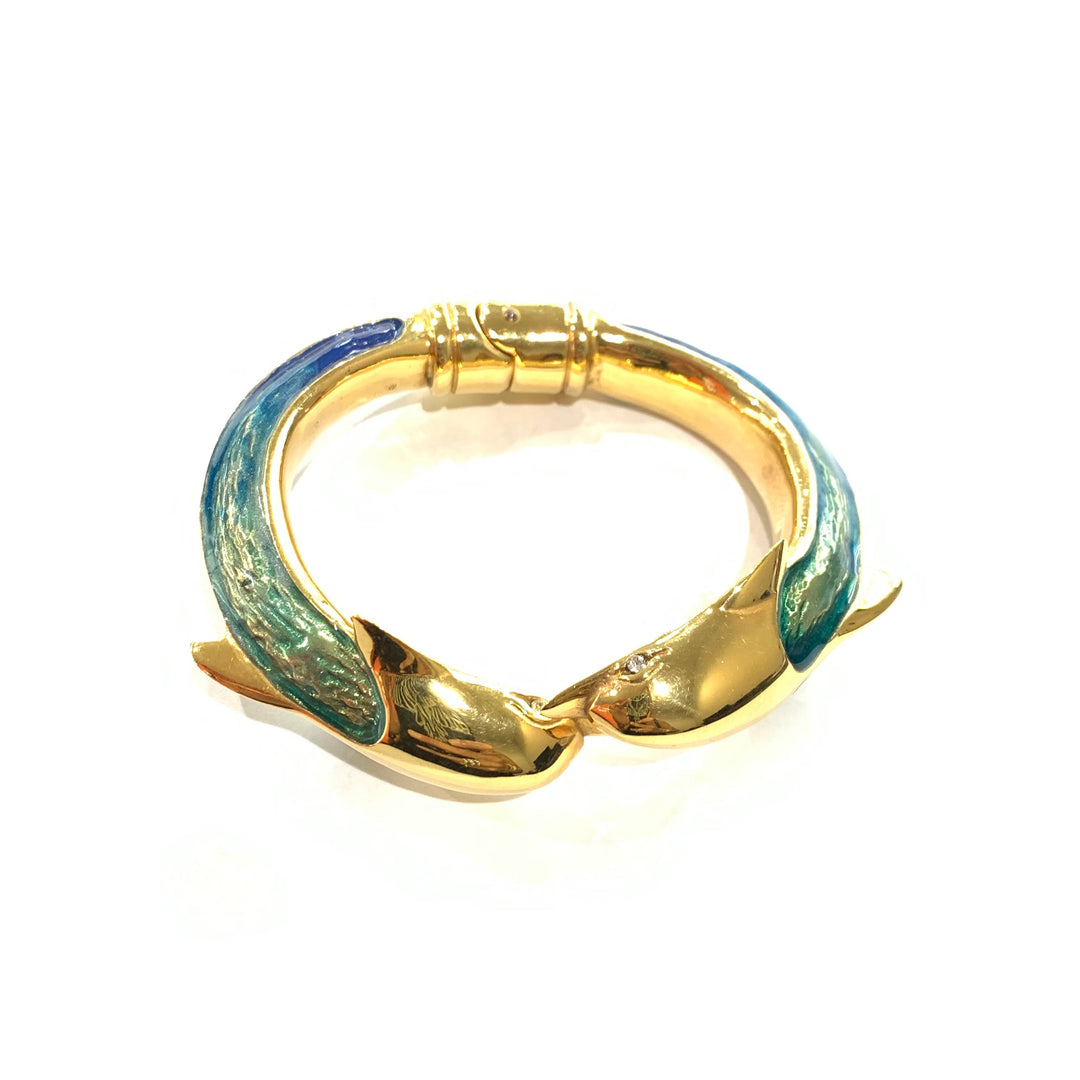 Boquilha pulseira Dolphin acabamento em bronze PVD ouro amarelo esmalte 00676