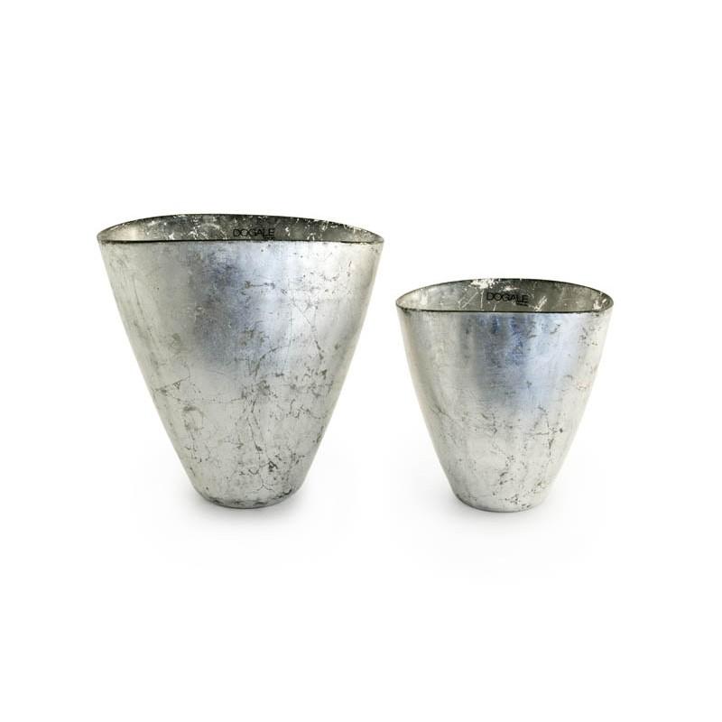 Dogale Venezia vaso ovale Sole e Luna foglia argento grande 23,5x14cm h 23,5cm 51.31.0229 - Gioielleria Capodagli