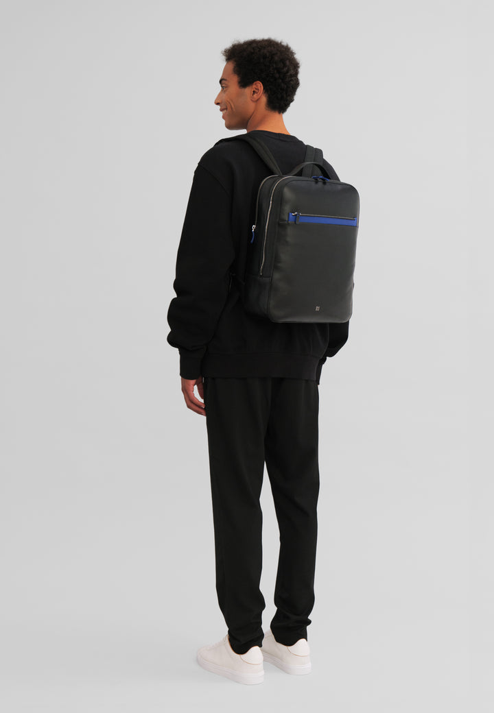 DuDu Bärbar PC -mäns ryggsäck och lädertablett, dubbel zip -anti -stift ryggsäck, resor ryggsäck med vagnattack