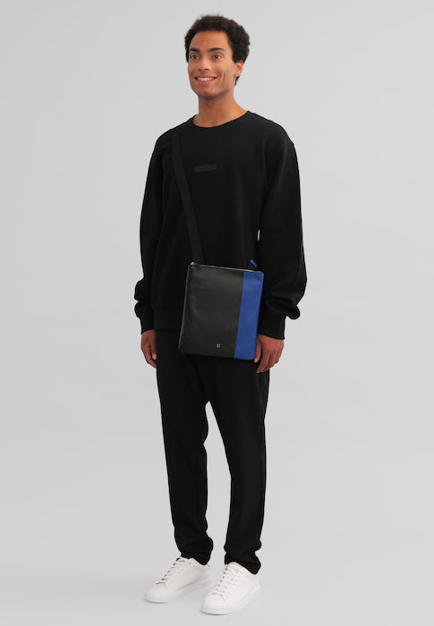 DuDu Mænds taske med læder skulderrem med lynlås, kompakt design skuldertaske i ægte farverigt læder og justerbart bælte