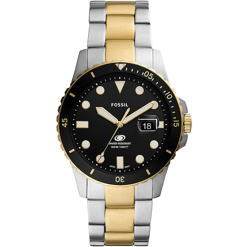שעון מאובנים כחול 42 מ"מ שחור קוורץ פלדה PVD מסיים זהב צהוב FS5951