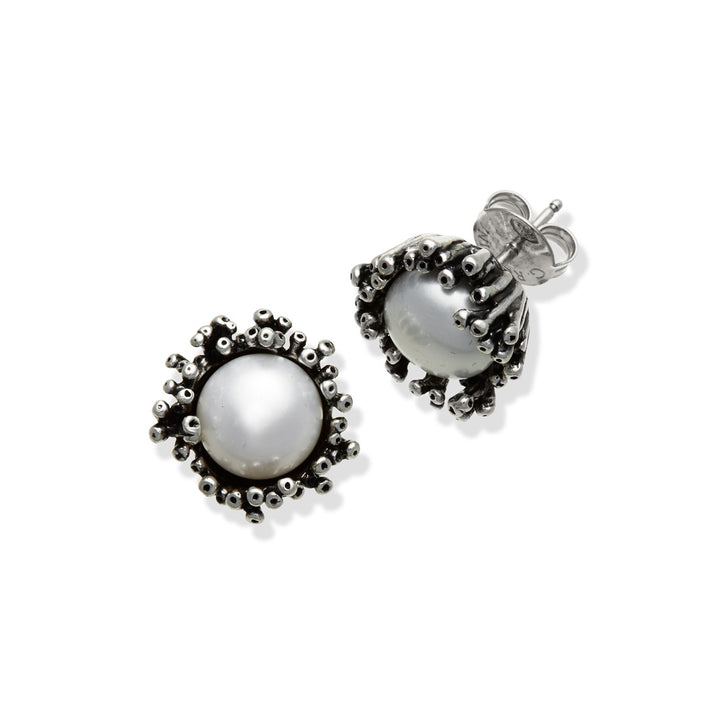 Giovanni Raspini orecchini a bottone Anemone argento e perla 10568 - Gioielleria Capodagli