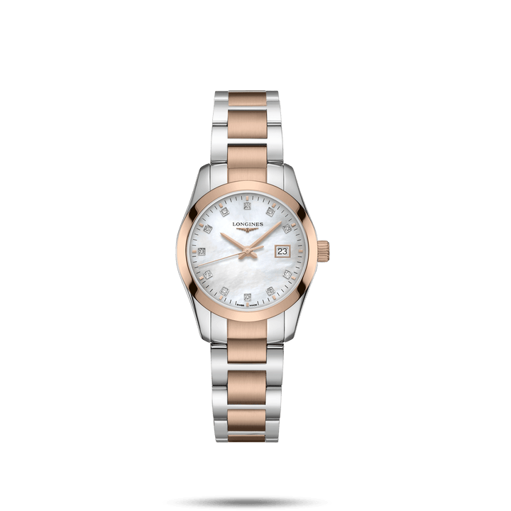 Longines orologio Conquest Classic 29,5mm madreperla diamanti quarzo acciaio finitura PVD oro rosa L2.286.3.87.7 - Capodagli 1937