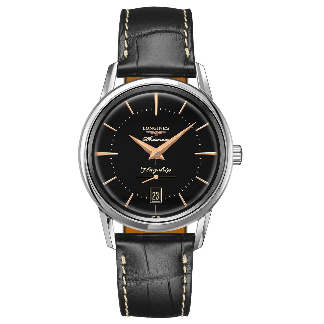 Longines orologio Flagship Heritage 38,5mm nero automatico acciaio L4.795.4.58.0 - Gioielleria Capodagli