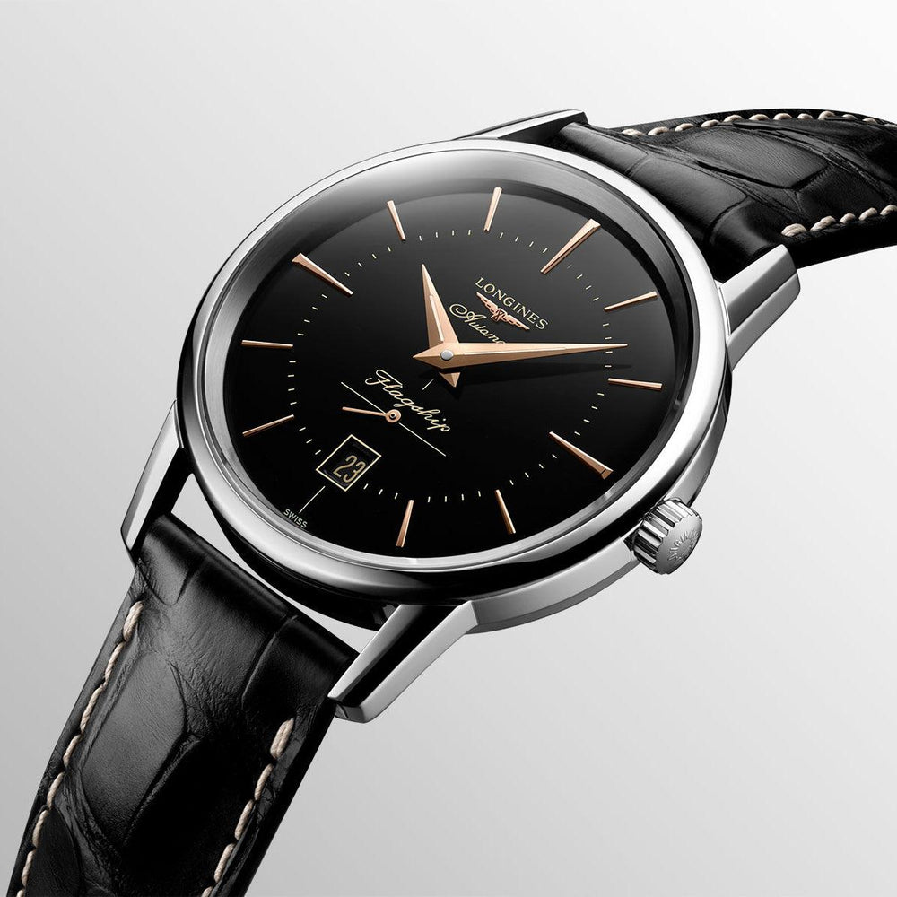 Longines orologio Flagship Heritage 38,5mm nero automatico acciaio L4.795.4.58.0 - Gioielleria Capodagli