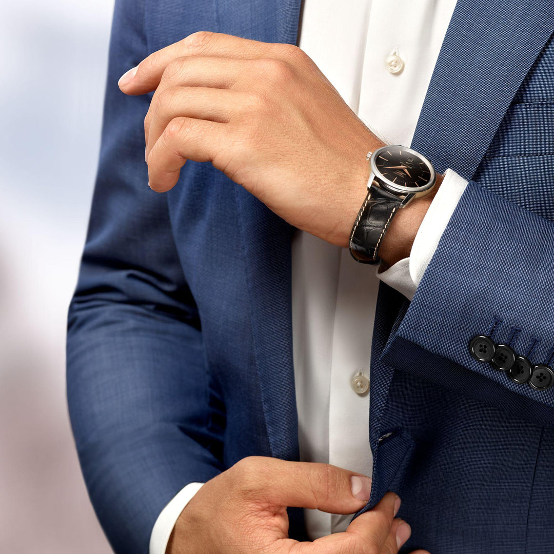 ساعة لونجين فلاجشيب هيريتاج 38.5 ملم فولاذ أسود أوتوماتيكي L4.795.4.58.0 - Gioielleria Capodagli