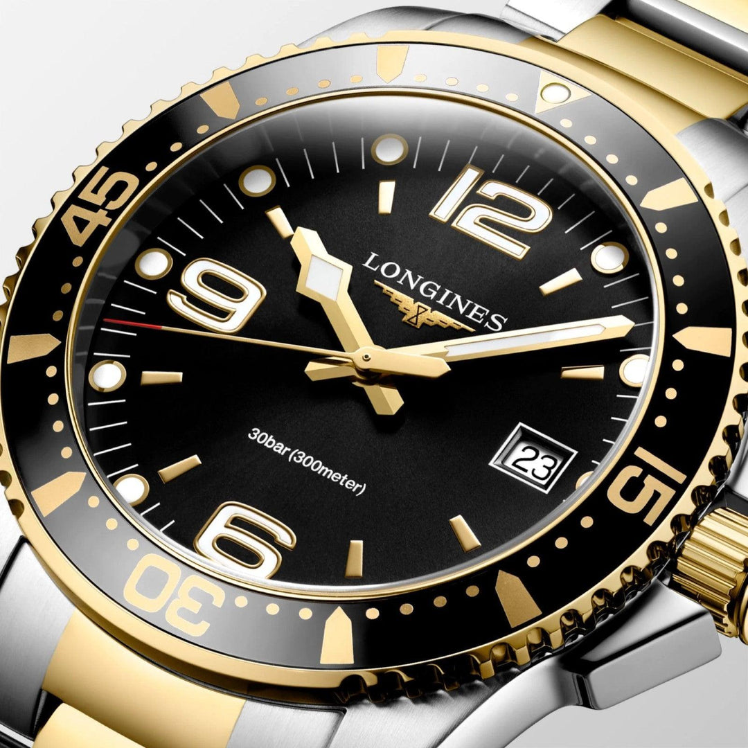 Longines orologio HydroConquest 41mm nero acciaio finitura PVD oro giallo quarzo L3.740.3.56.7 - Capodagli 1937