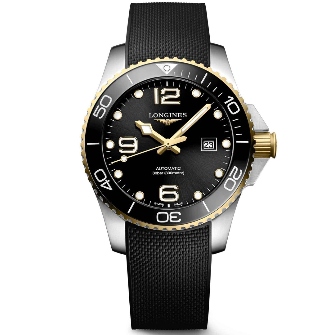 Longines orologio HydroConquest 43mm nero automatico acciaio finitura PVD oro giallo L3.782.3.56.9 - Capodagli 1937