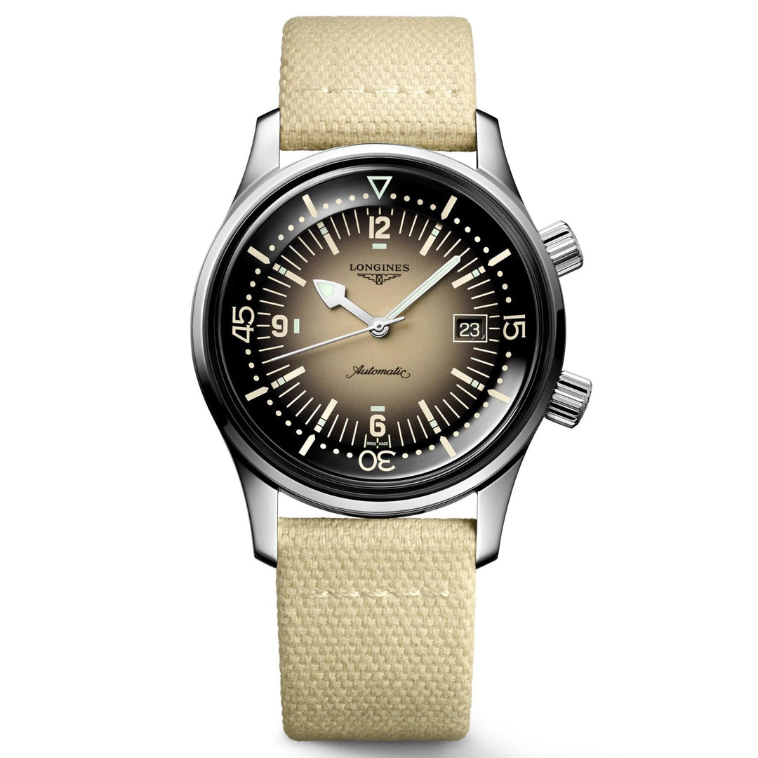 Longines orologio Legend Diver Watch 42mm beige automatico acciaio L3.774.4.30.2 - Capodagli 1937