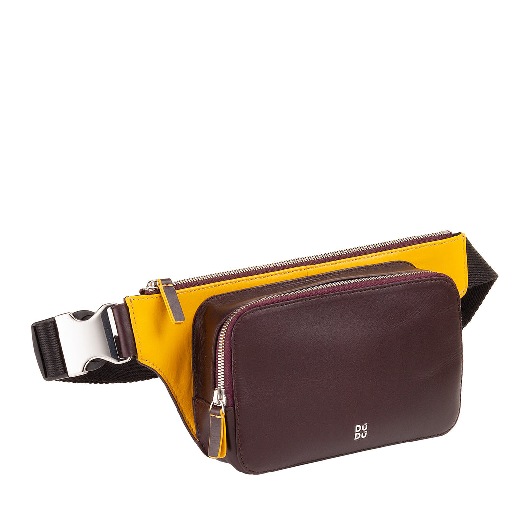 DuDu Mochila para homem em couro colorido, elegante saco de viagem com bolso Smartphone