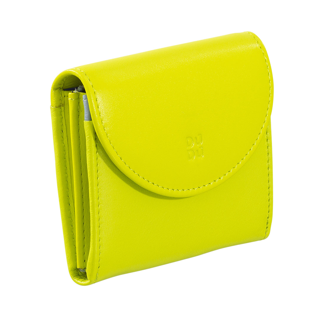 DuDu محفظة نسائية ضئيلة من الجلد الحقيقي مع محفظة عملة الرمز البريدي, زر الإغلاق, محفظة مدمجة ملونة