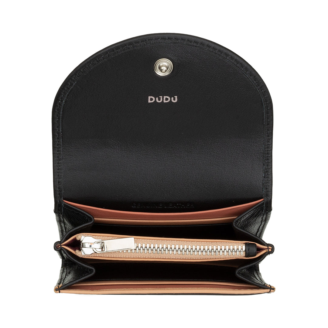 DuDu Мини-кошелек для женщин Slim в натуральной коже с монетным кошельком Zip, Кнопка закрытия, Компактный цветной бумажник