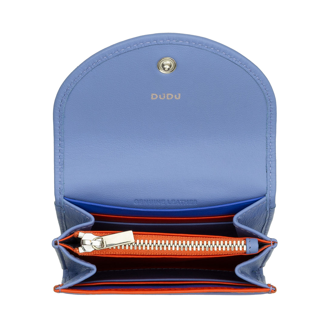 DuDu Мини-кошелек для женщин Slim в натуральной коже с монетным кошельком Zip, Кнопка закрытия, Компактный цветной бумажник