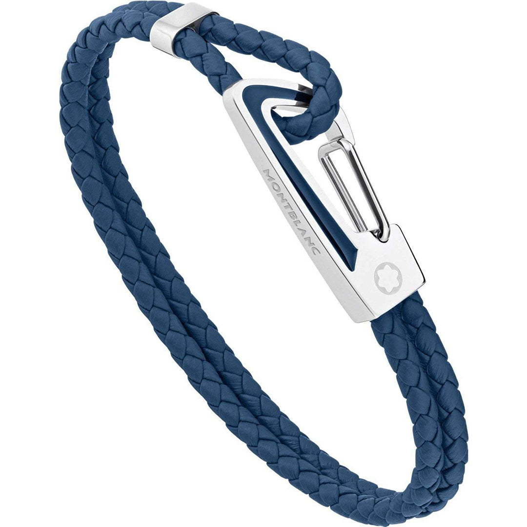 Montblanc bracciale uomo pelle intrecciata blu chiusura acciaio misura M 11855463 - Gioielleria Capodagli