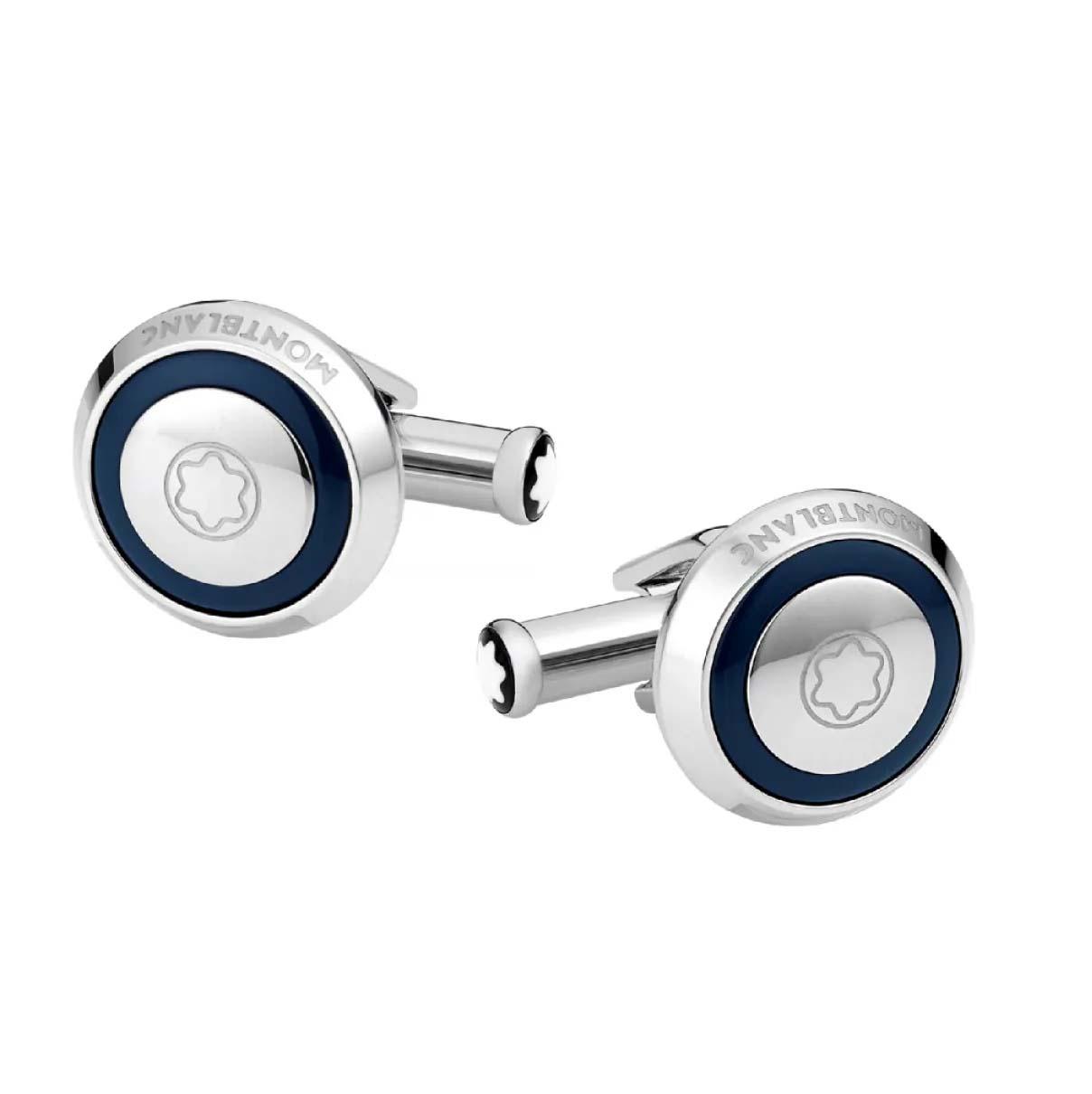 モンブラン ユニセフ ラウンド カフリンクス スチールとブルー樹脂